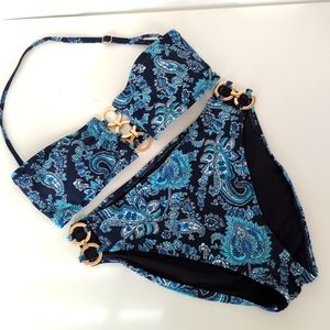 Michael kors two-piece Paisley swimsuit with gorgeous gold metal loops